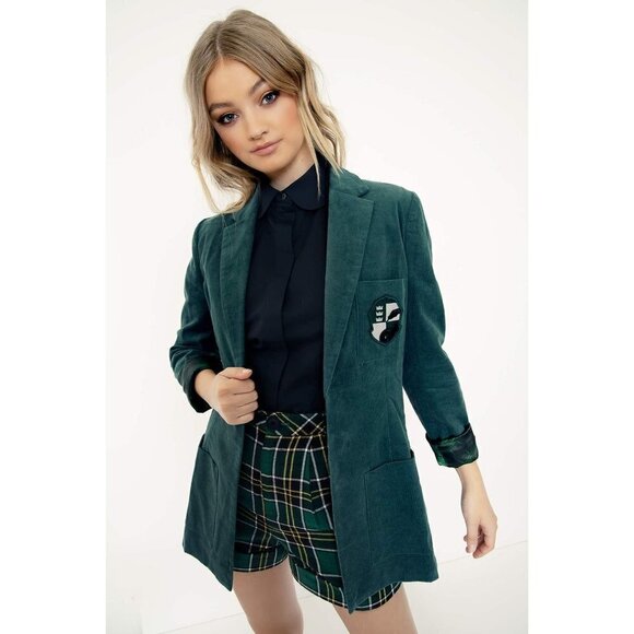 NWT BlackMilk Slytherin Open Front Lined Corduroy Blazer Dark Green 12 - Picture 1 of 11